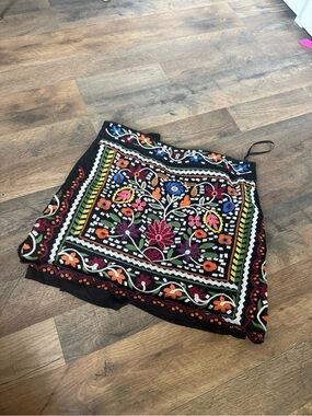 Lulu's Black Skirt with Blue and Green Embroidery